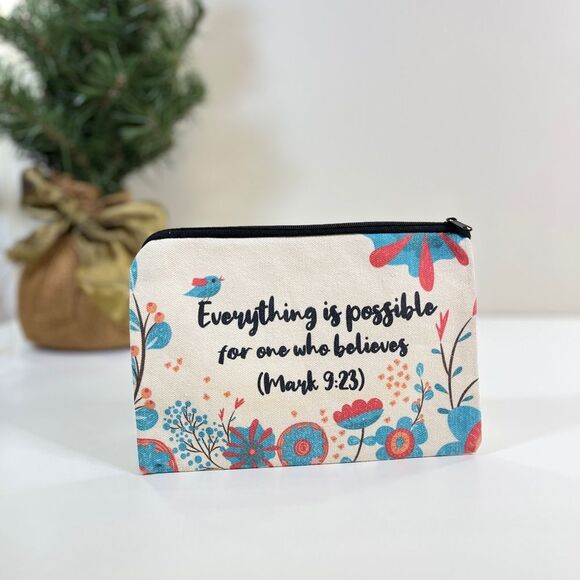 Scripture “Everything is possible for one who believes” Canvas Pouch Bag - Picture 1 of 8